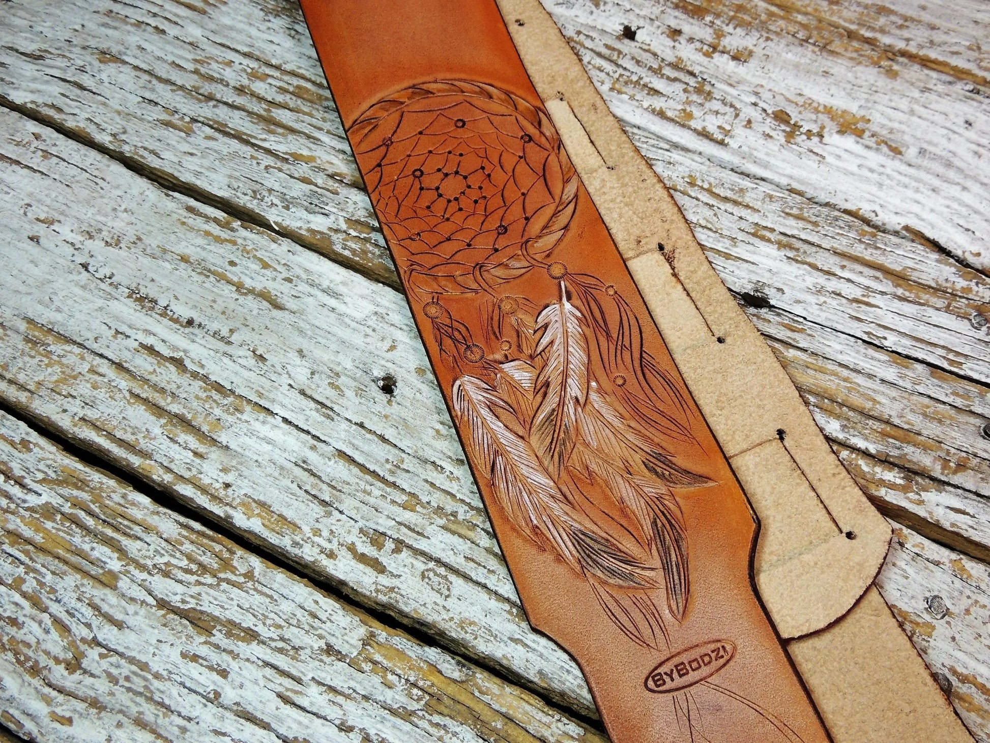 Dreamcatcher Leather Guitar Strap-ByBodzi-ByBodzi