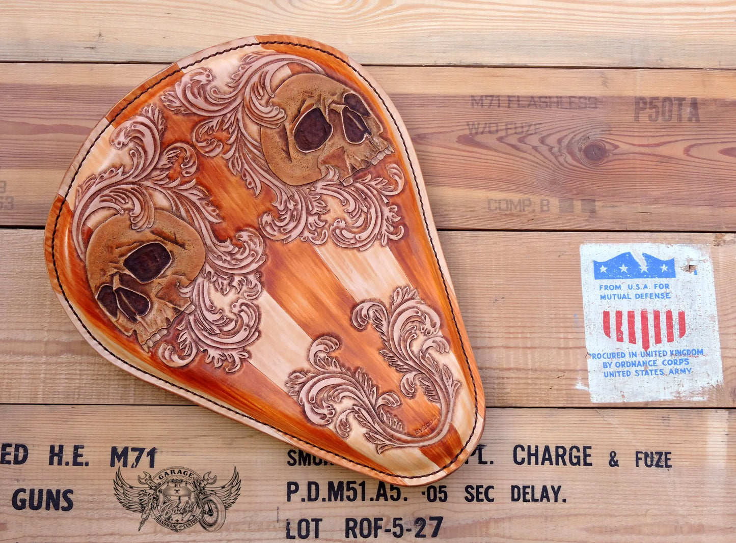 Filigree With Skulls Leather Motorcycle Solo Seat-ByBodzi