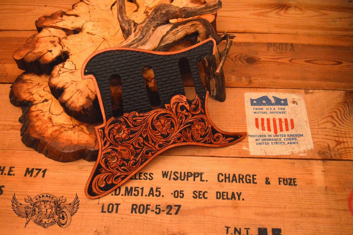 Floral Basketweave Leather Stratocaster Pickguard-ByBodzi