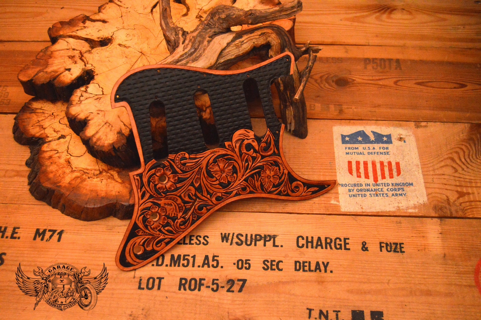 Floral Basketweave Leather Stratocaster Pickguard-ByBodzi