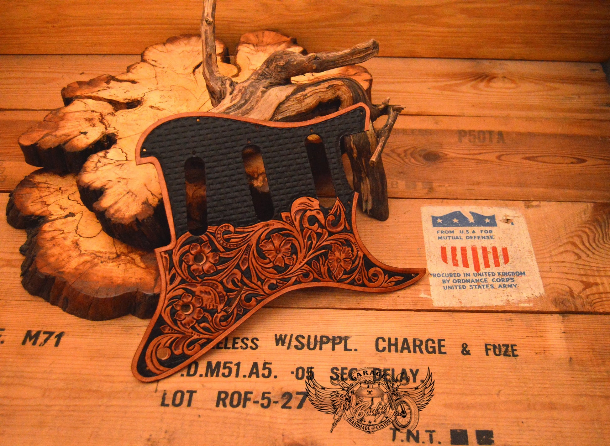 Floral Basketweave Leather Stratocaster Pickguard-ByBodzi