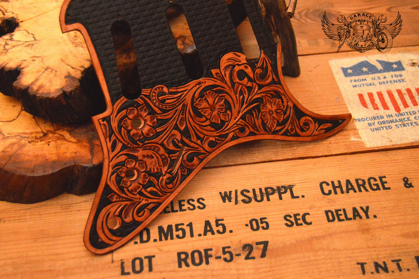 Floral Basketweave Leather Stratocaster Pickguard-ByBodzi