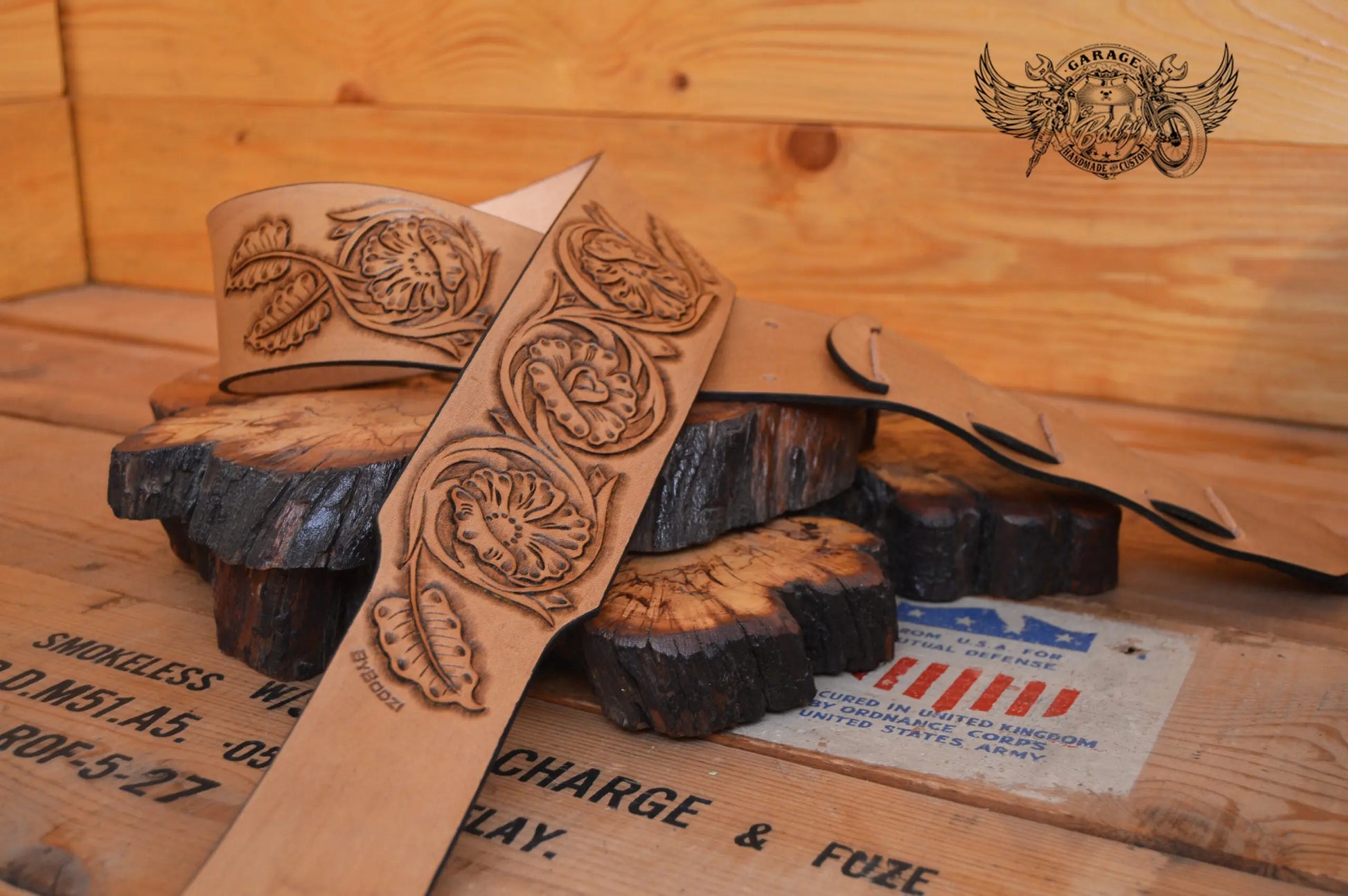 Floral Sheridan Leather Guitar Strap-ByBodzi-ByBodzi