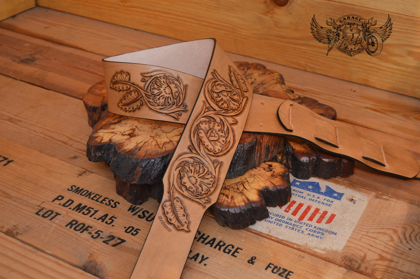 Floral Sheridan Leather Guitar Strap-ByBodzi-ByBodzi