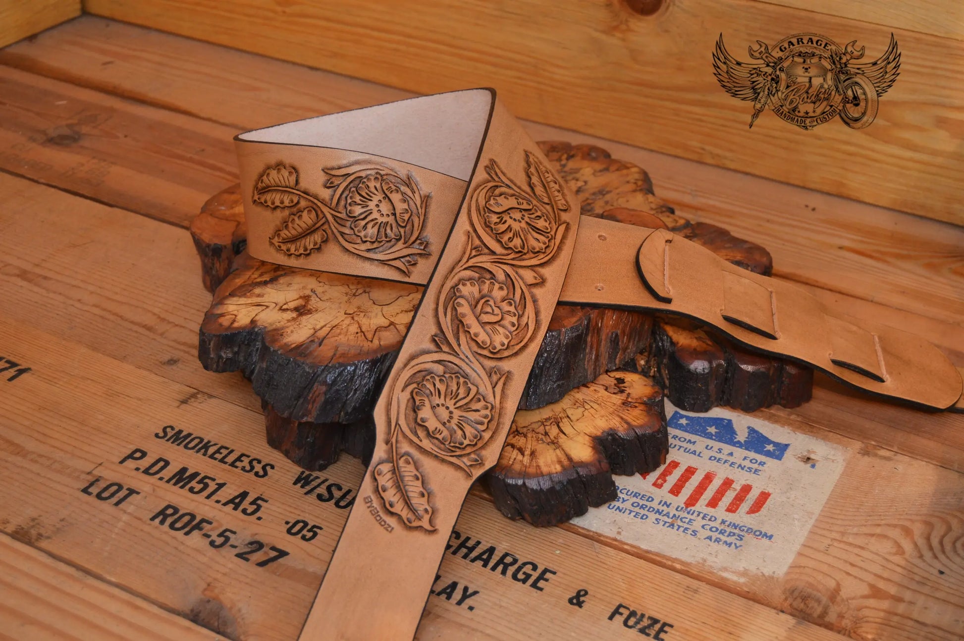 Floral Sheridan Leather Guitar Strap-ByBodzi-ByBodzi