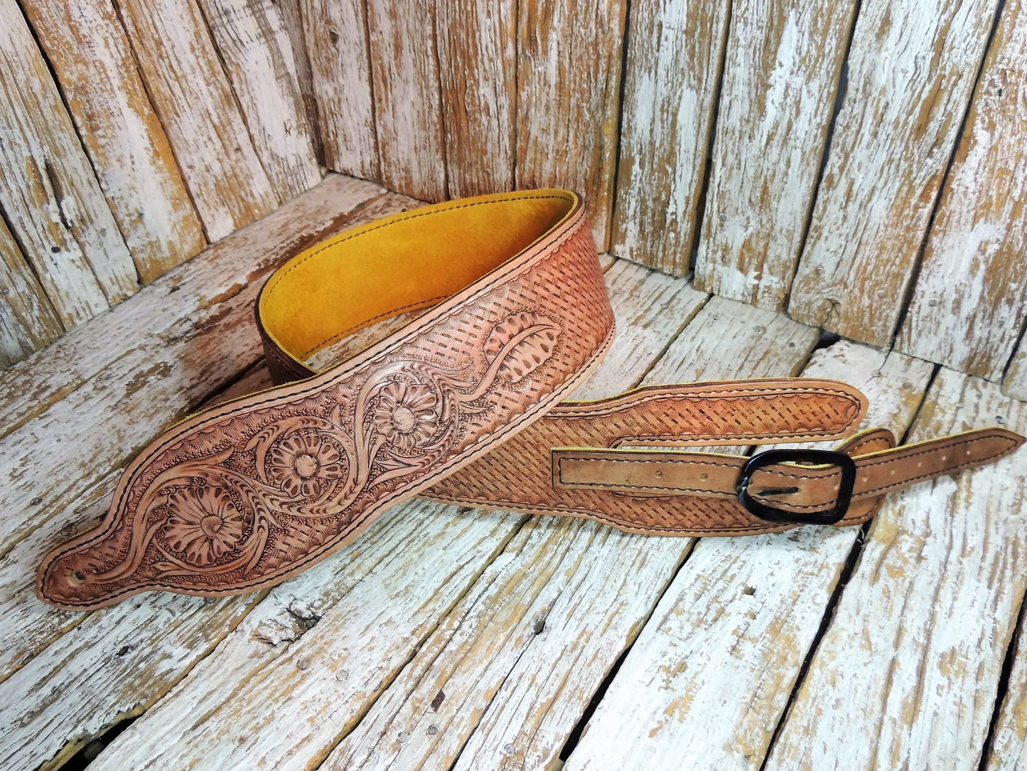 Floral Sheridan Leather Guitar Strap-ByBodzi-ByBodzi
