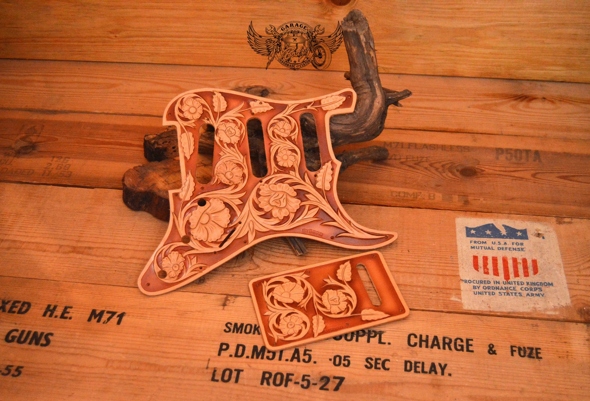 Floral Sheridan Leather Stratocaster Pickguard-ByBodzi-ByBodzi