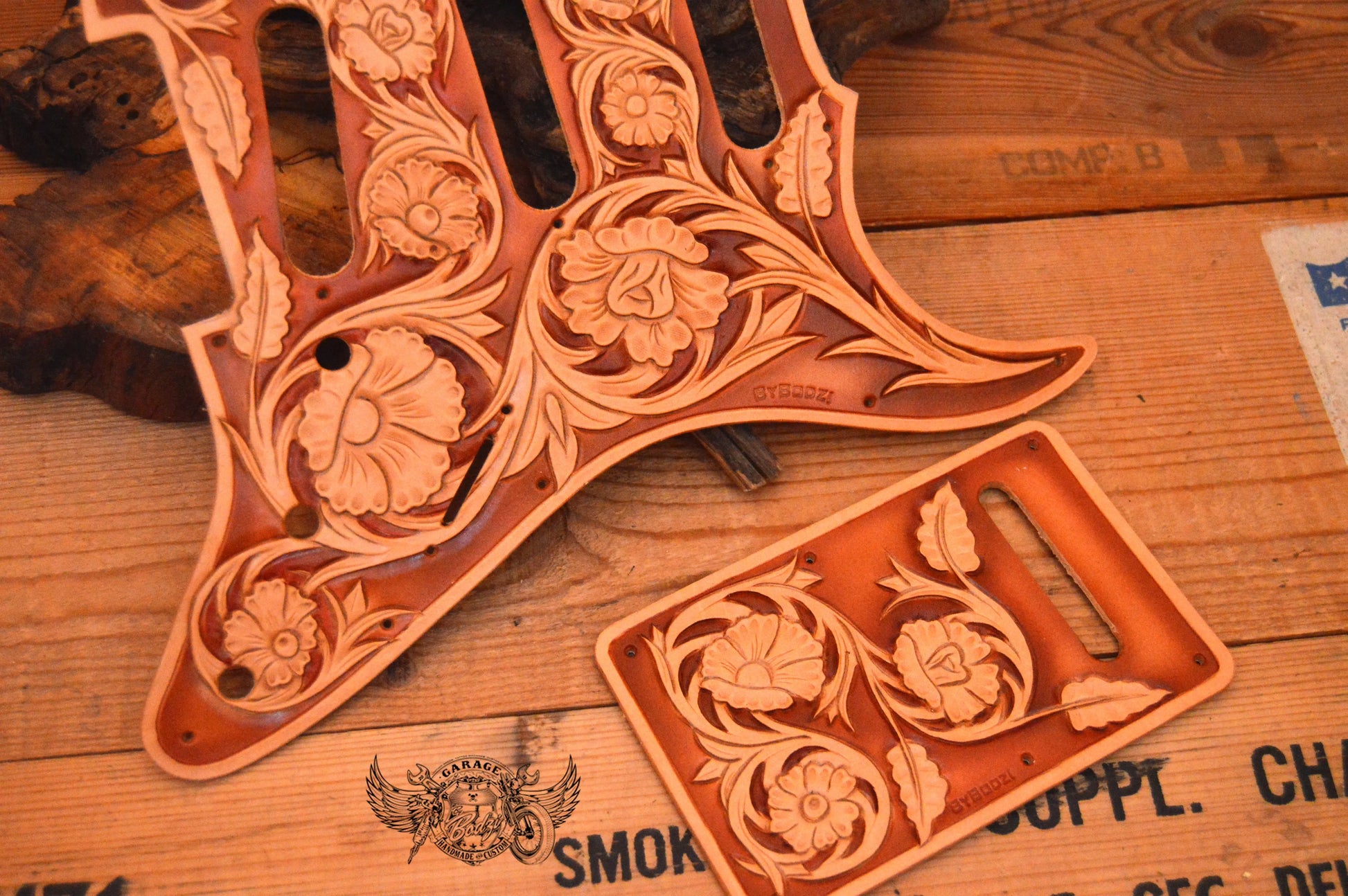 Floral Sheridan Leather Stratocaster Pickguard-ByBodzi-ByBodzi
