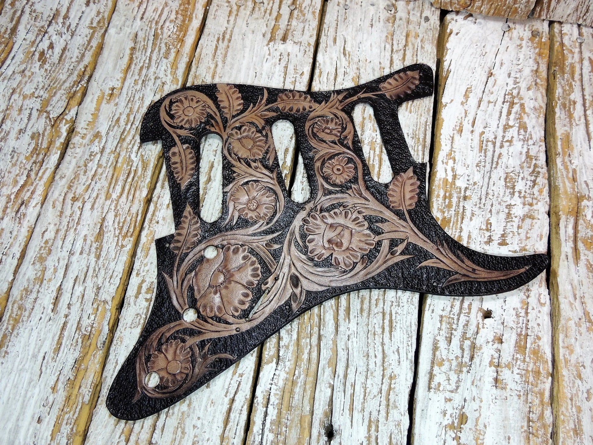 Floral Sheridan Leather Stratocaster Pickguard-ByBodzi-ByBodzi