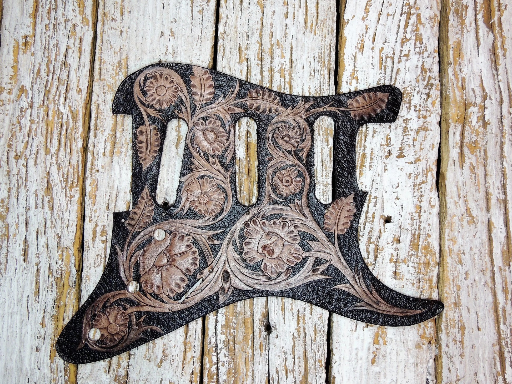 Floral Sheridan Leather Stratocaster Pickguard-ByBodzi-ByBodzi