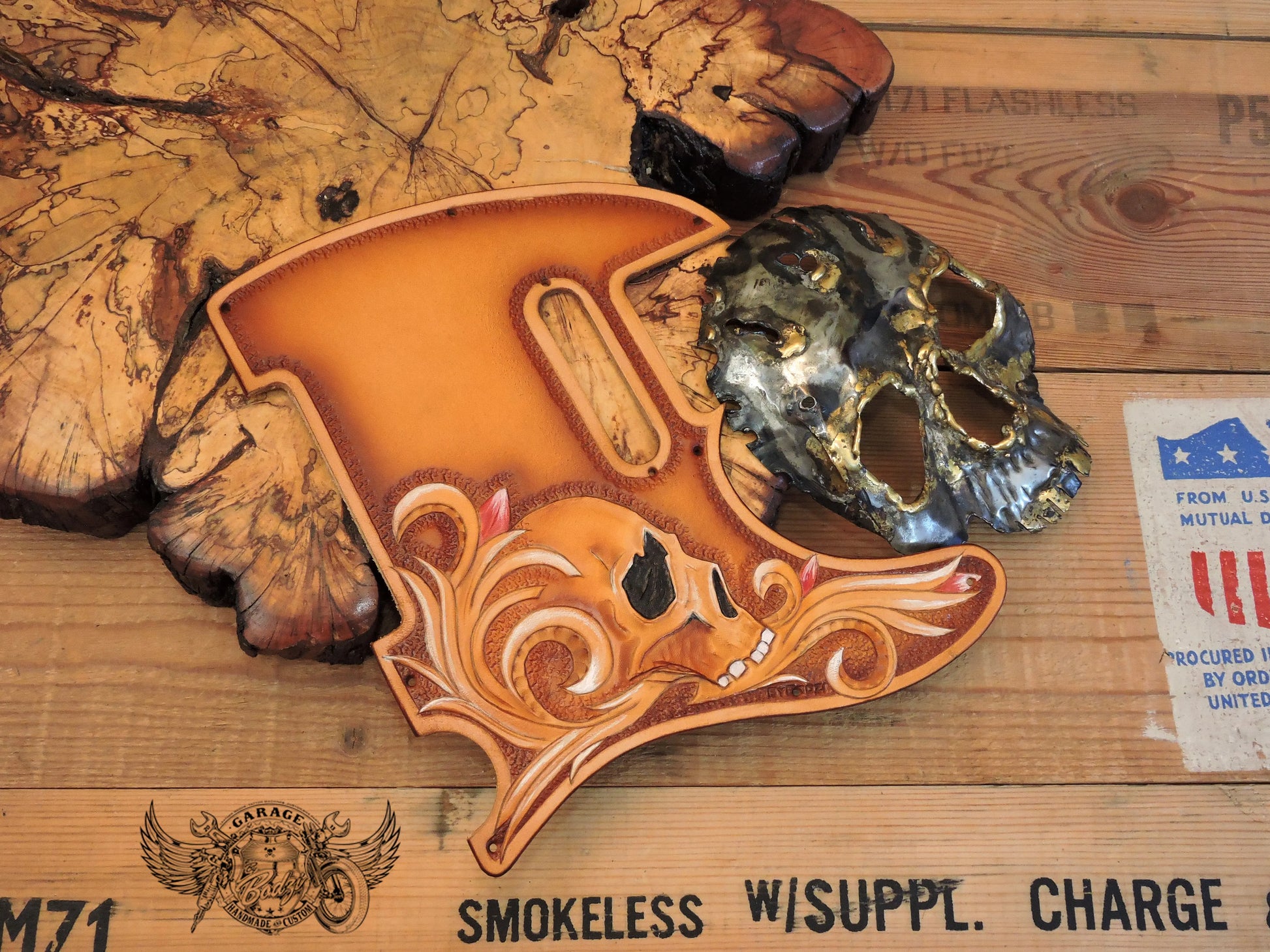 Floral Skull Leather Telecaster Pickguard-ByBodzi-ByBodzi