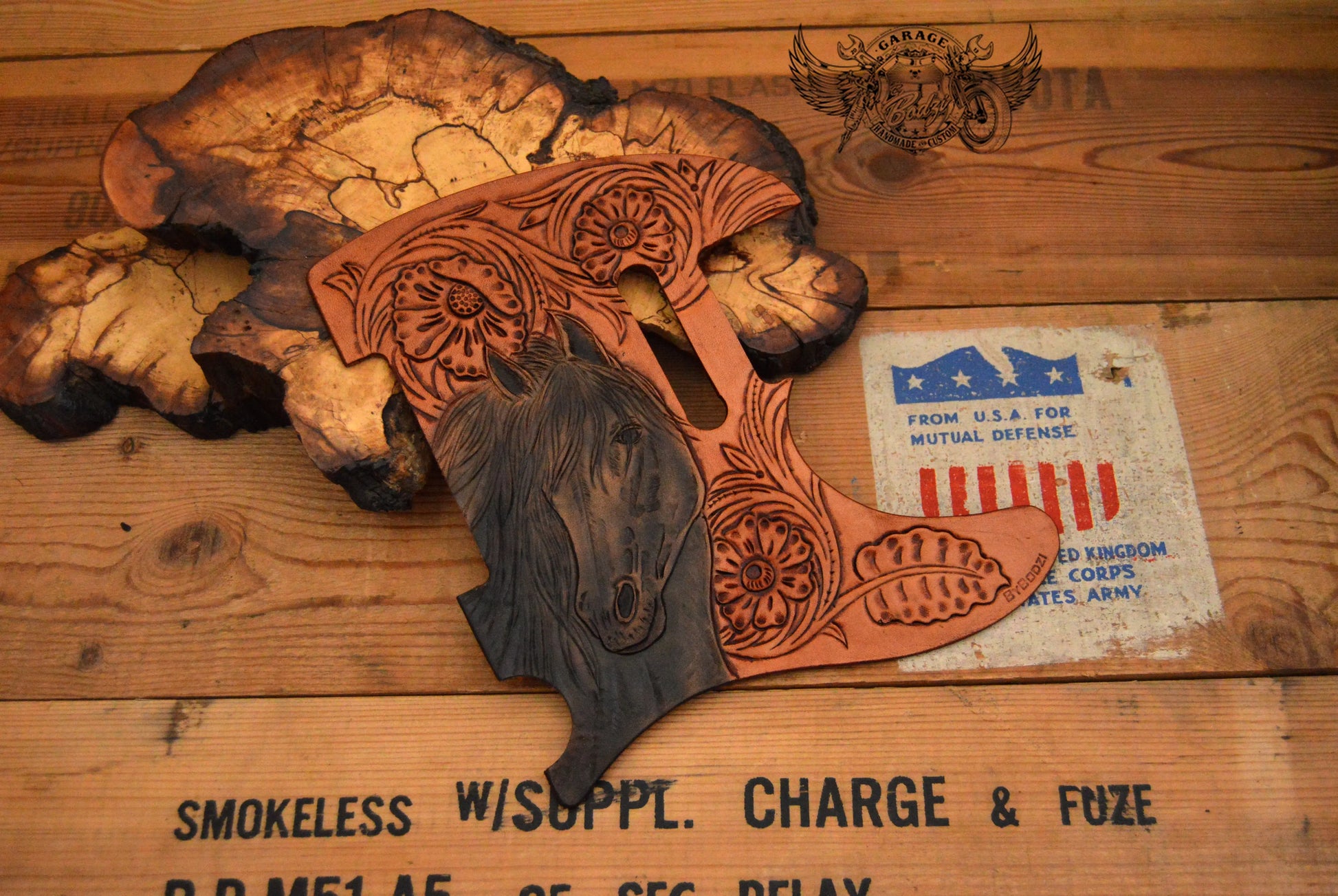 Floral Stallion Leather Telecaster Pickguard-ByBodzi-ByBodzi