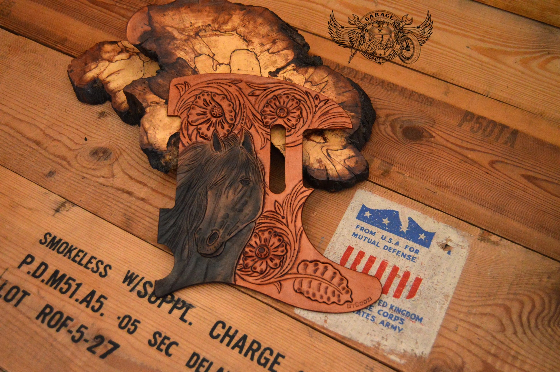 Floral Stallion Leather Telecaster Pickguard-ByBodzi-ByBodzi