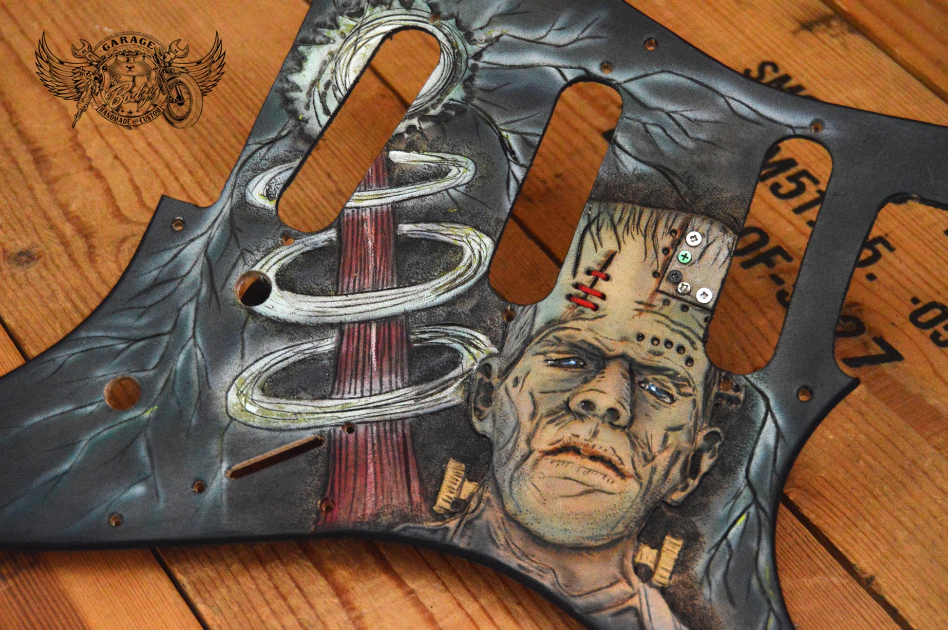 Frankenstein's Monster Leather Stratocaster Pickguard