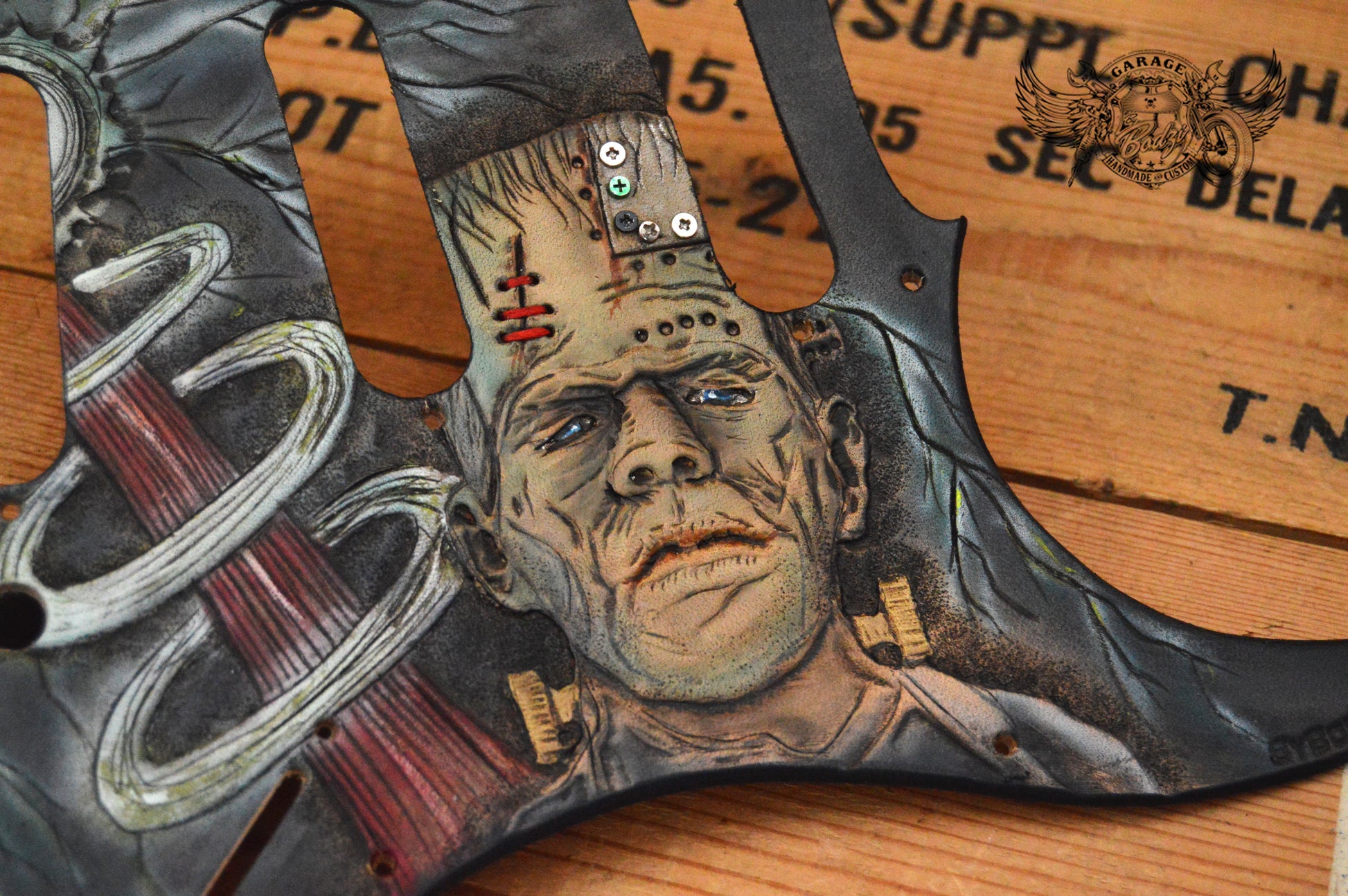 Frankenstein's Monster Leather Stratocaster Pickguard