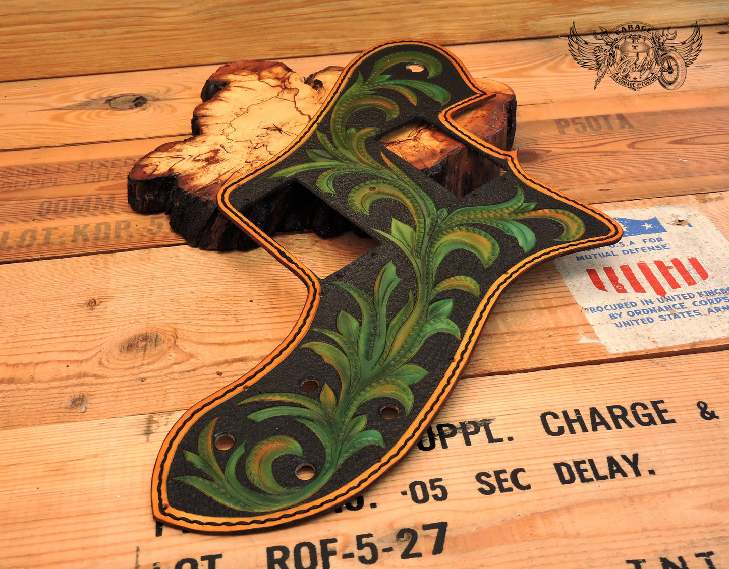 Green Vinework Leather Telecaster Deluxe Pickguard-ByBodzi-ByBodzi