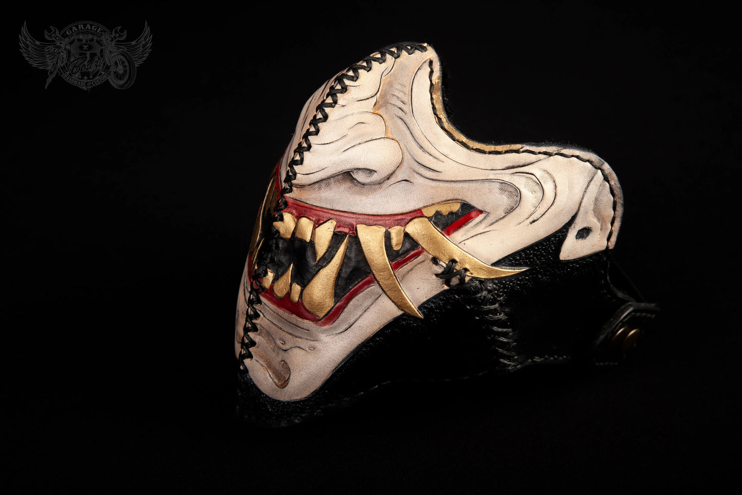 Hannya Motorcycle Leather Half Mask-ByBodzi-ByBodzi