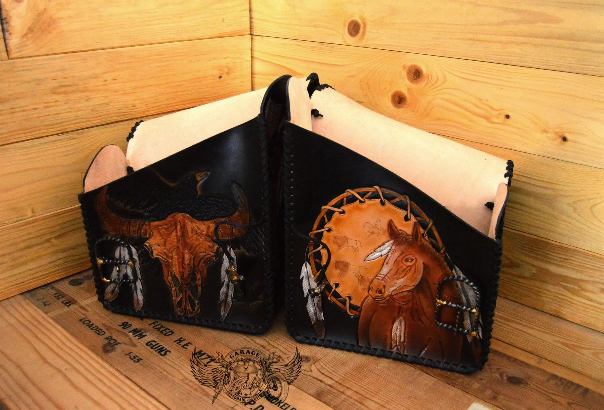 Indian Chief Carved Leather Motorcycle Saddlebags-ByBodzi-ByBodzi