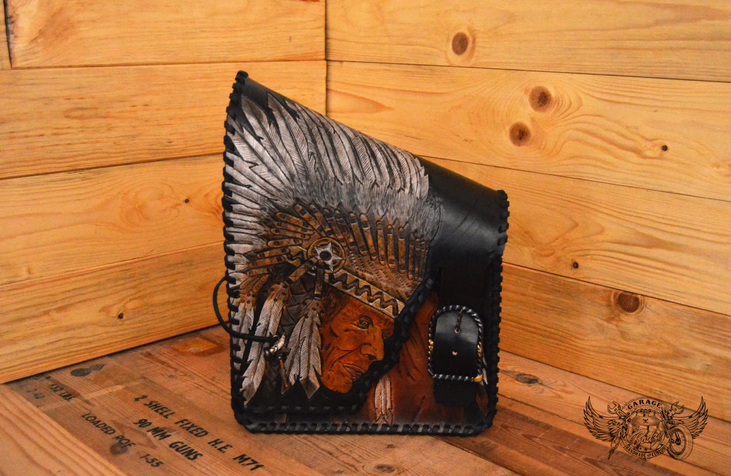 Indian Chief Carved Leather Motorcycle Saddlebags-ByBodzi-ByBodzi