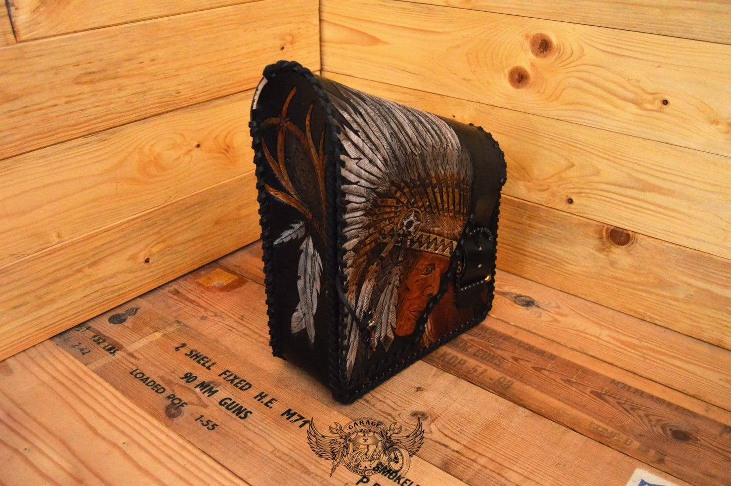 Indian Chief Carved Leather Motorcycle Saddlebags-ByBodzi-ByBodzi