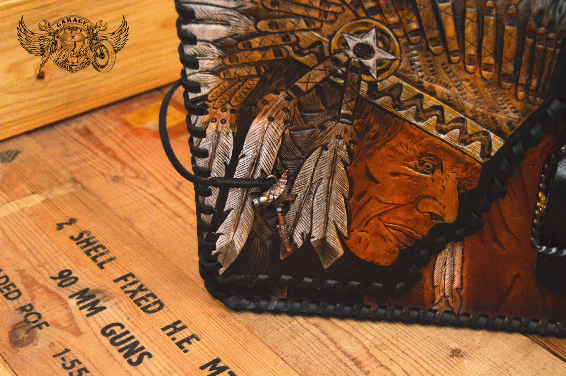 Indian Chief Carved Leather Motorcycle Saddlebags-ByBodzi-ByBodzi