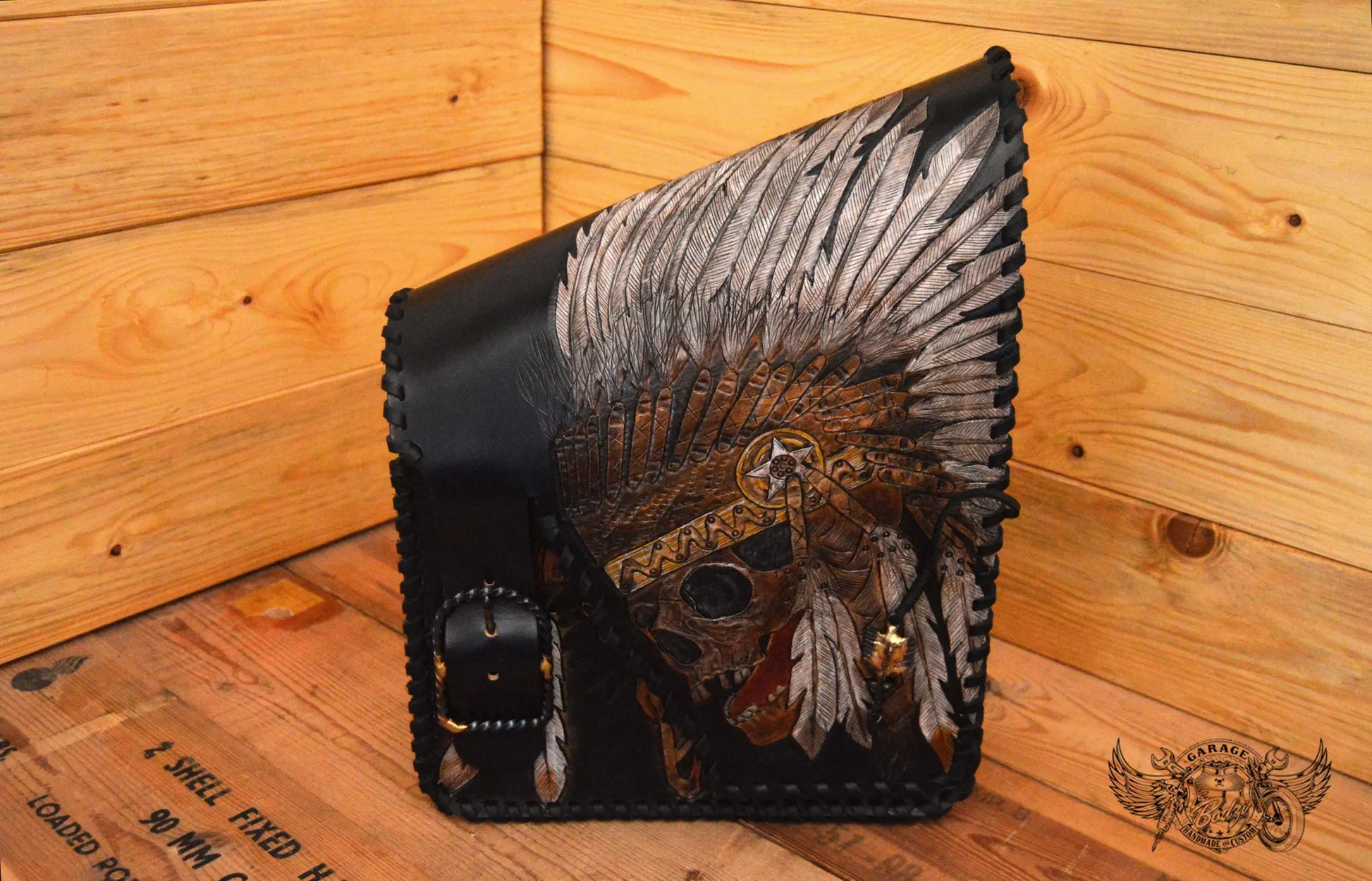 Indian Chief Carved Leather Motorcycle Saddlebags-ByBodzi-ByBodzi
