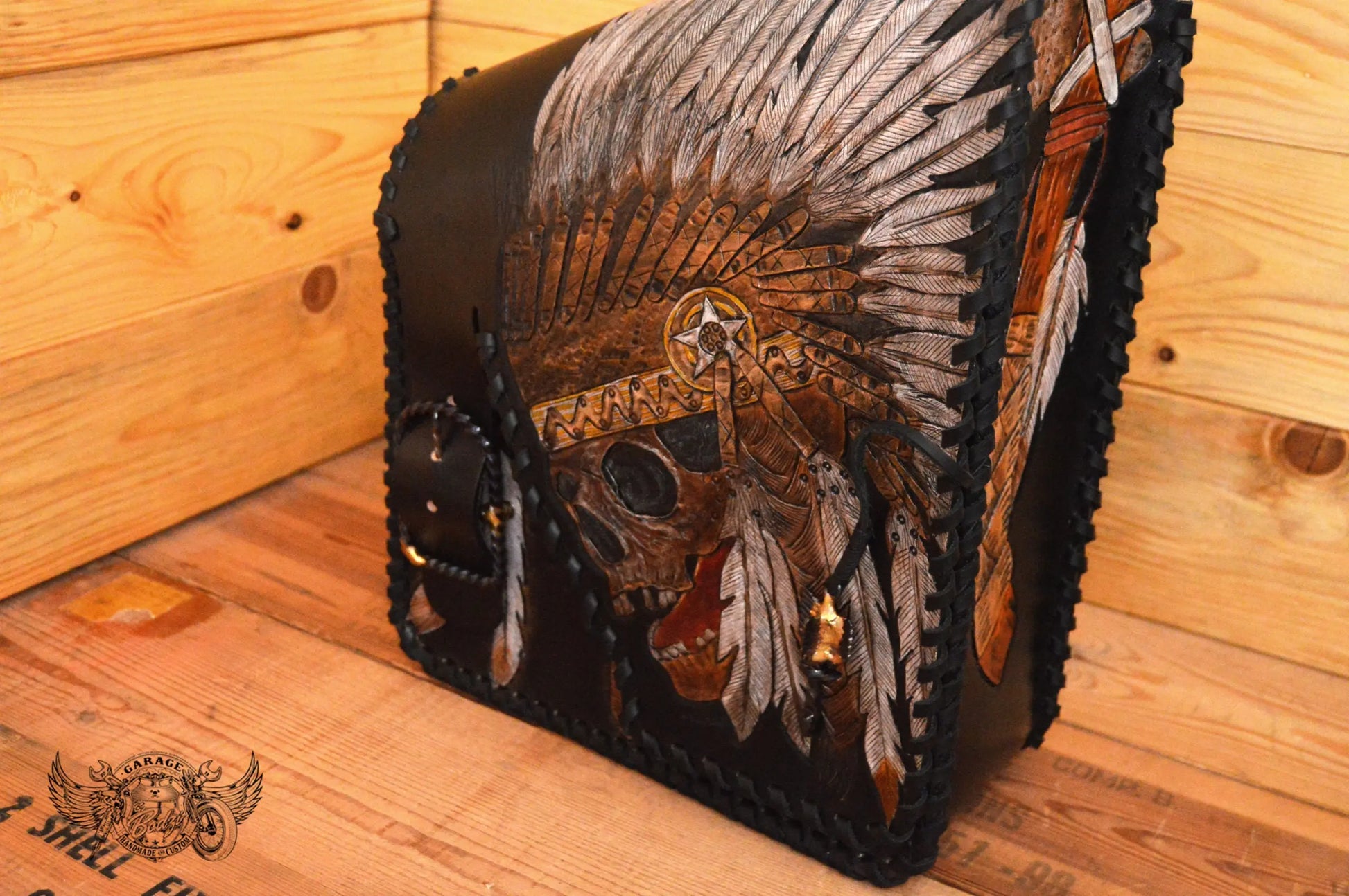 Indian Chief Carved Leather Motorcycle Saddlebags-ByBodzi-ByBodzi