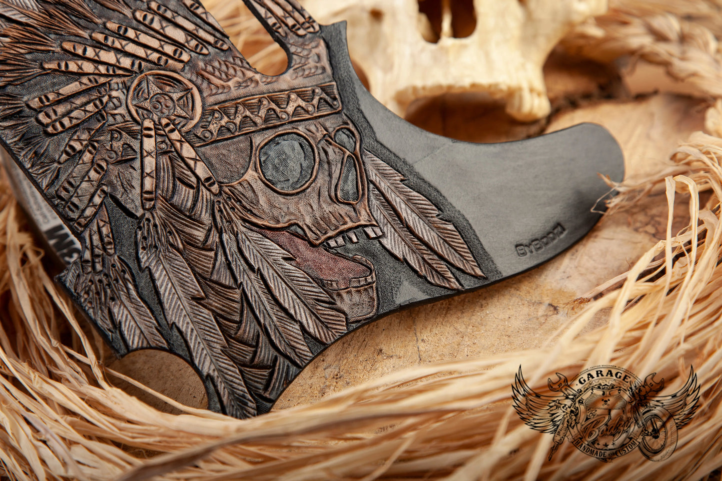Indian Chief Skull Leather Telecaster Pickguard-ByBodzi-ByBodzi