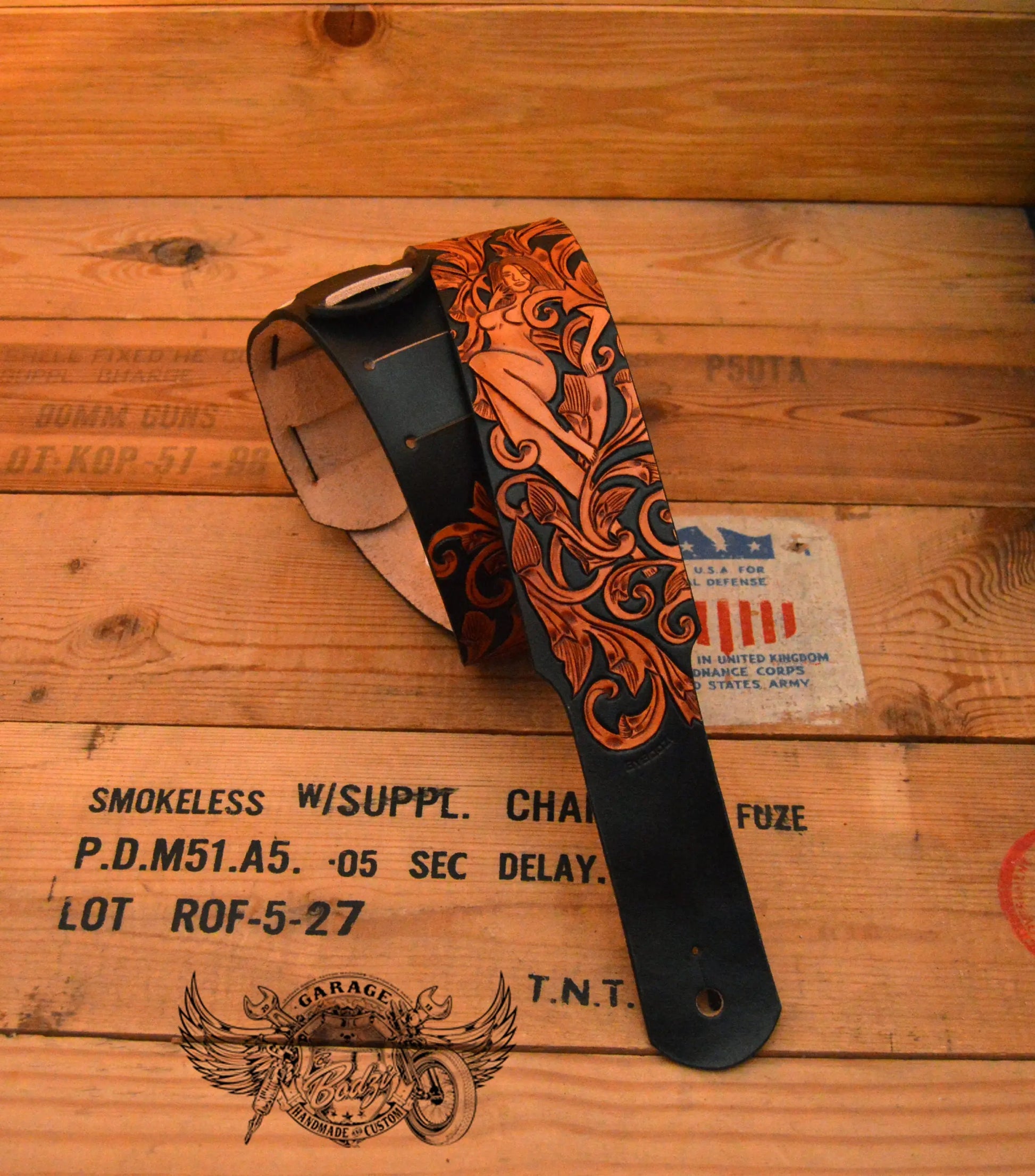 Maiden In Vines Leather Guitar Strap-ByBodzi-ByBodzi