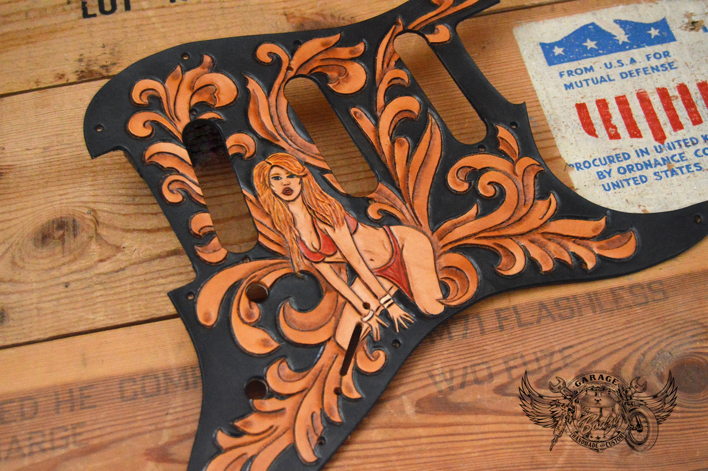 Maiden In Vines Leather Stratocaster Pickguard-ByBodzi-ByBodzi
