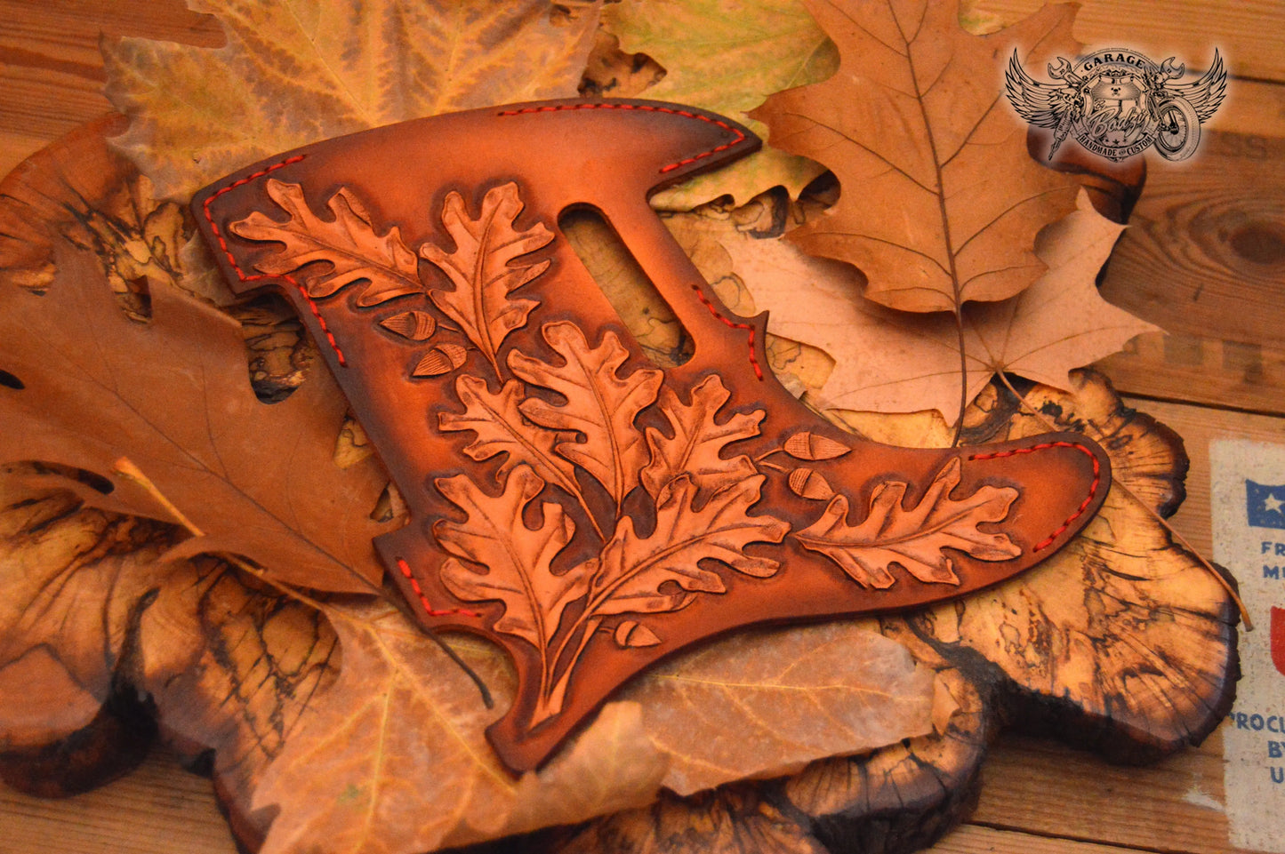 Oak Leaves Leather Telecaster Pickguard-ByBodzi-ByBodzi