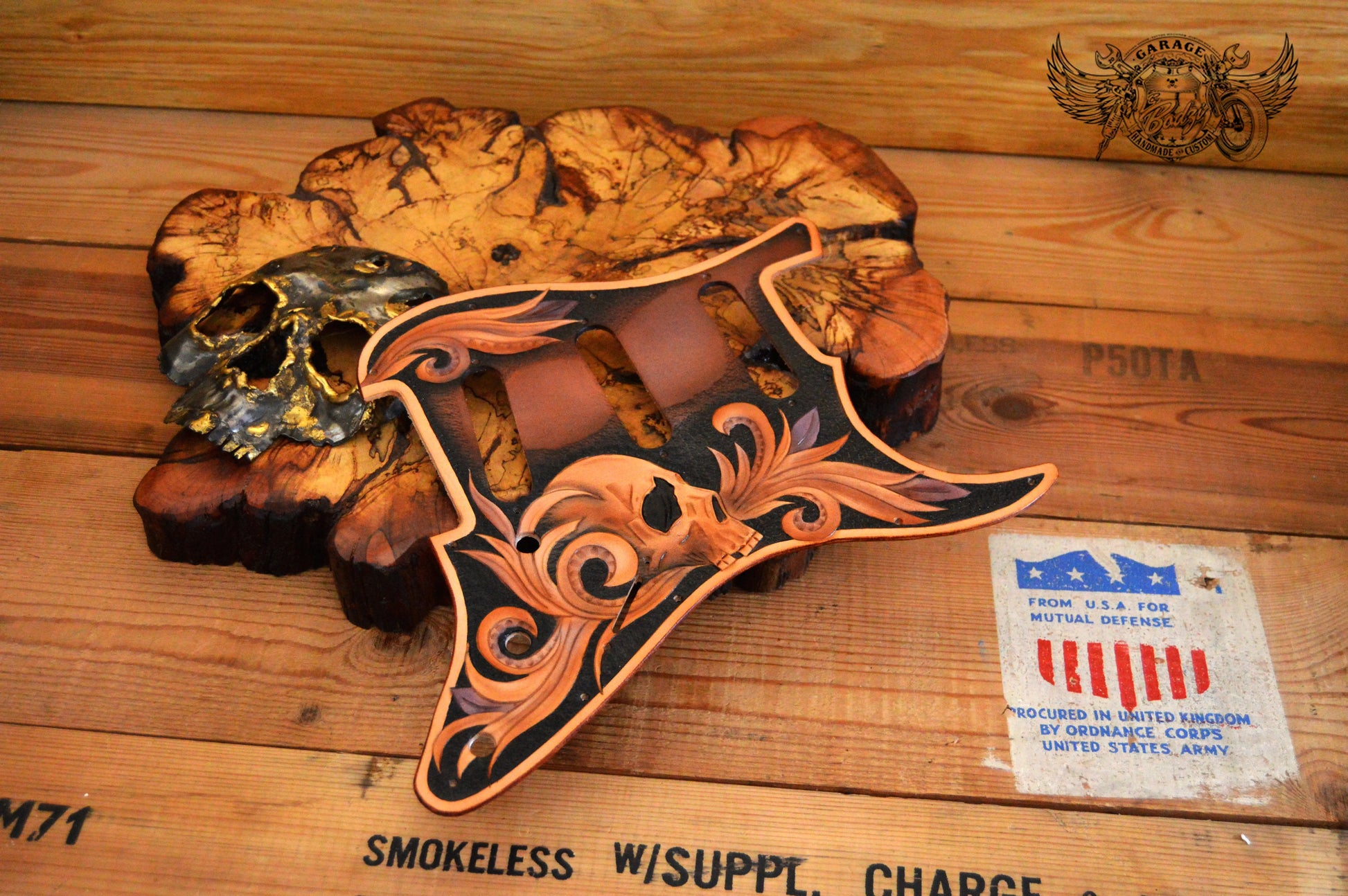 Purple Skull Leather Stratocaster Pickguard-ByBodzi