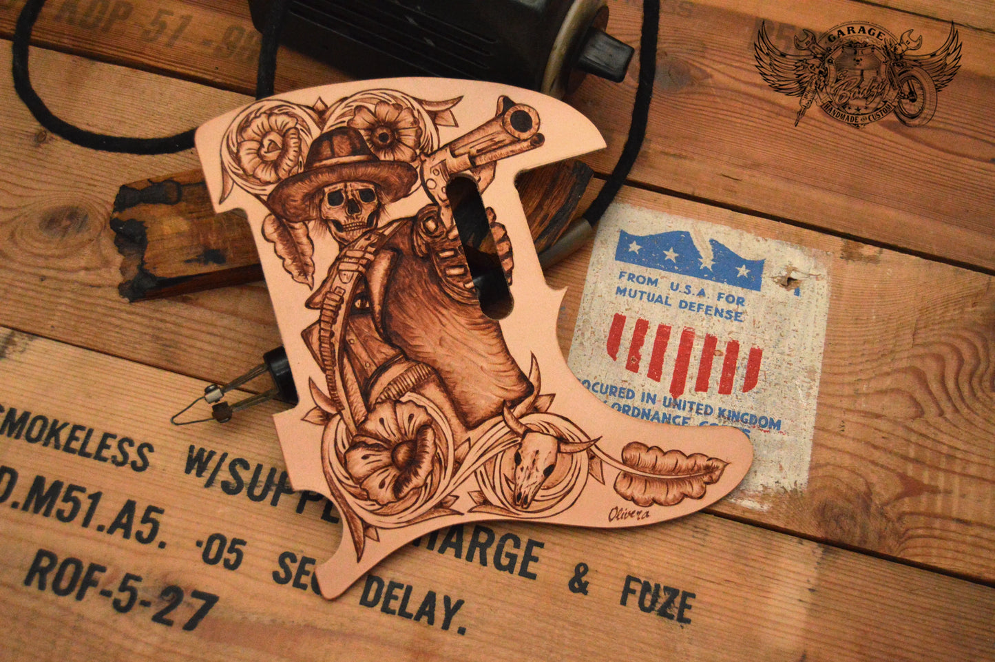 Pyrography Done Gunslinger Cowboy Leather Telecaster Pickguard-ByBodzi-ByBodzi