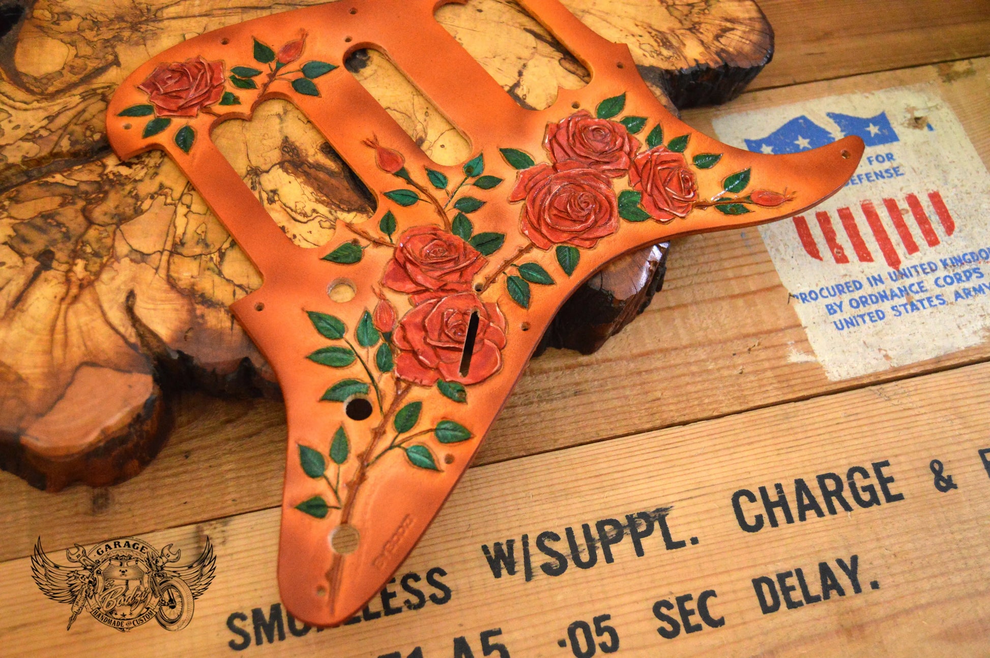 Red Roses Leather Stratocaster Pickguard-ByBodzi