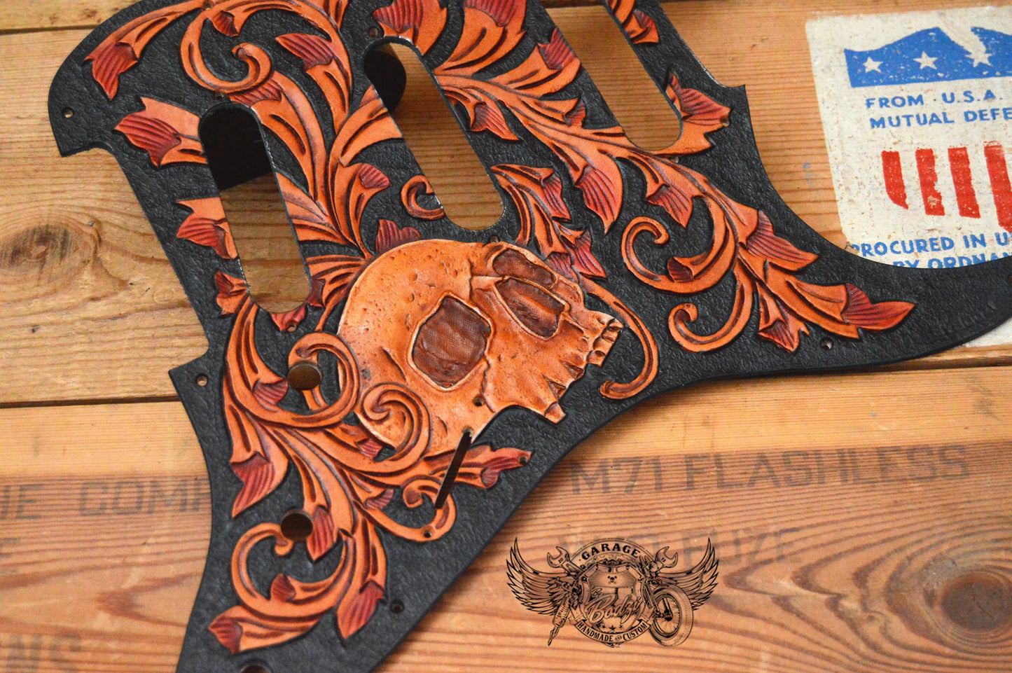 Skull In Vines Leather Stratocaster Pickguard-ByBodzi-ByBodzi