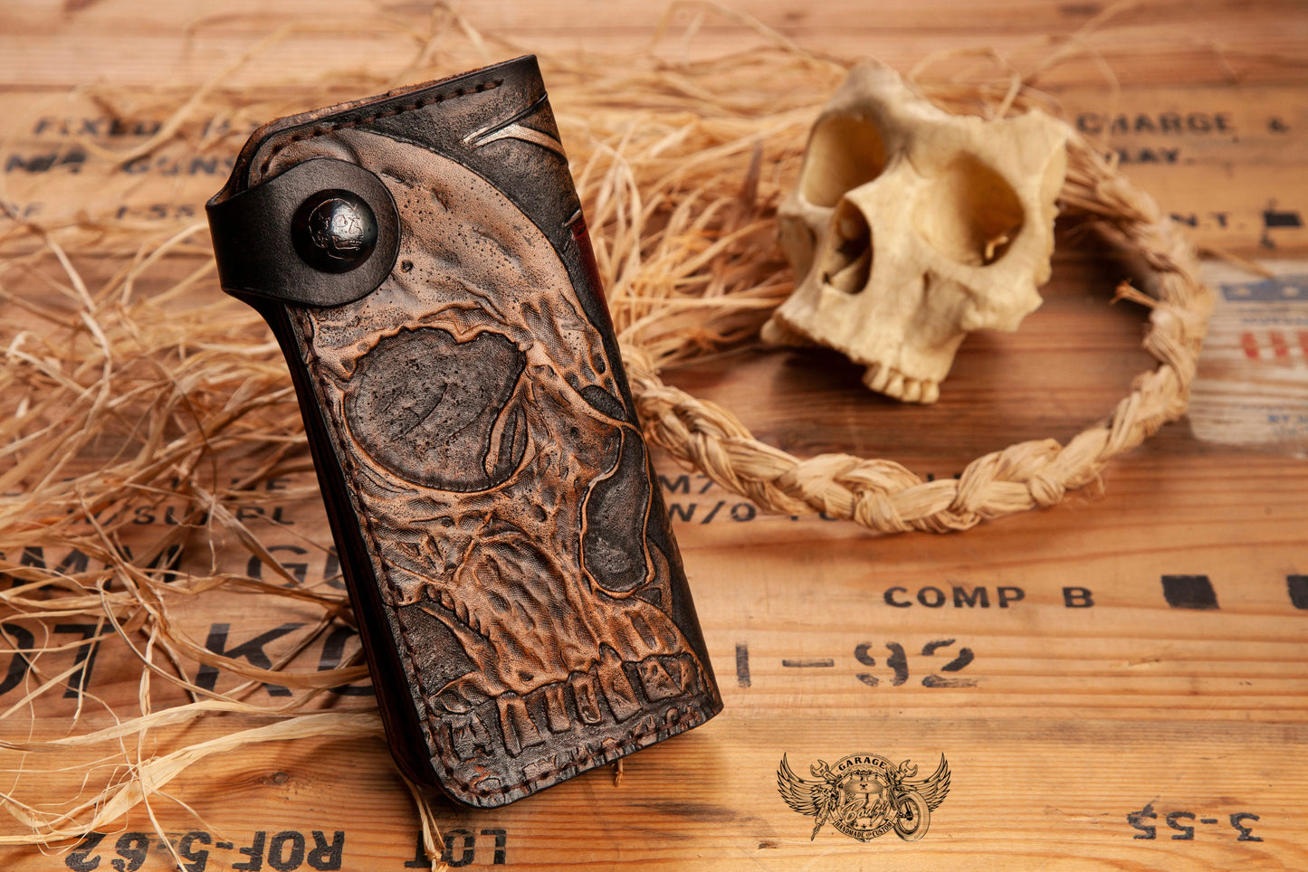 Skull & Bike Leather Long Leather Wallet v2.0-ByBodzi-ByBodzi