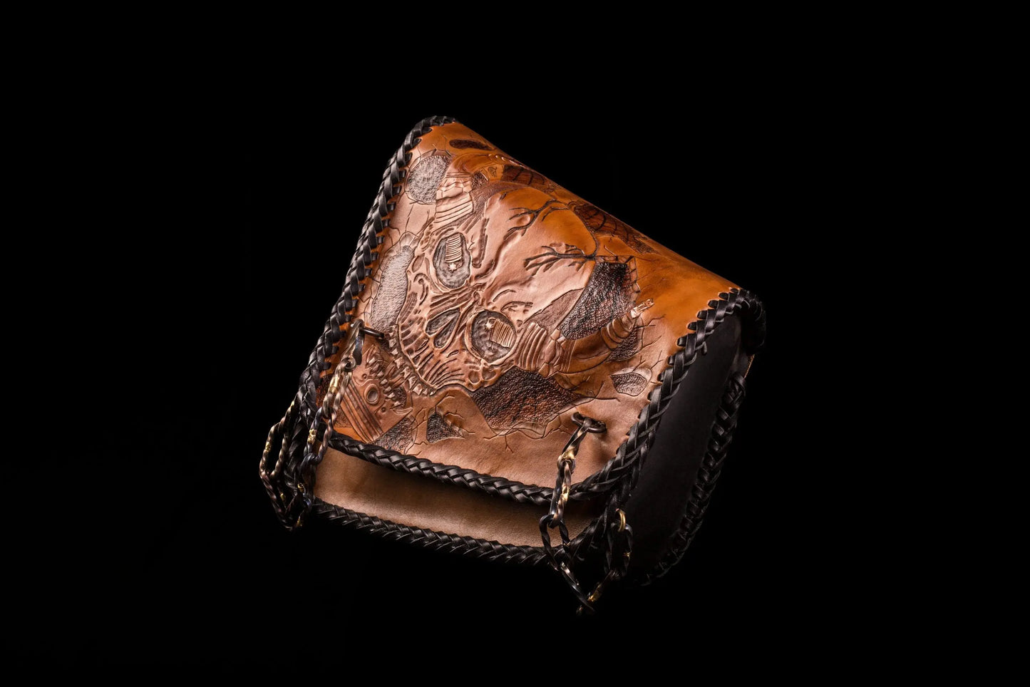 Skull & Piston Carved Leather Swingarm Bag-ByBodzi-ByBodzi