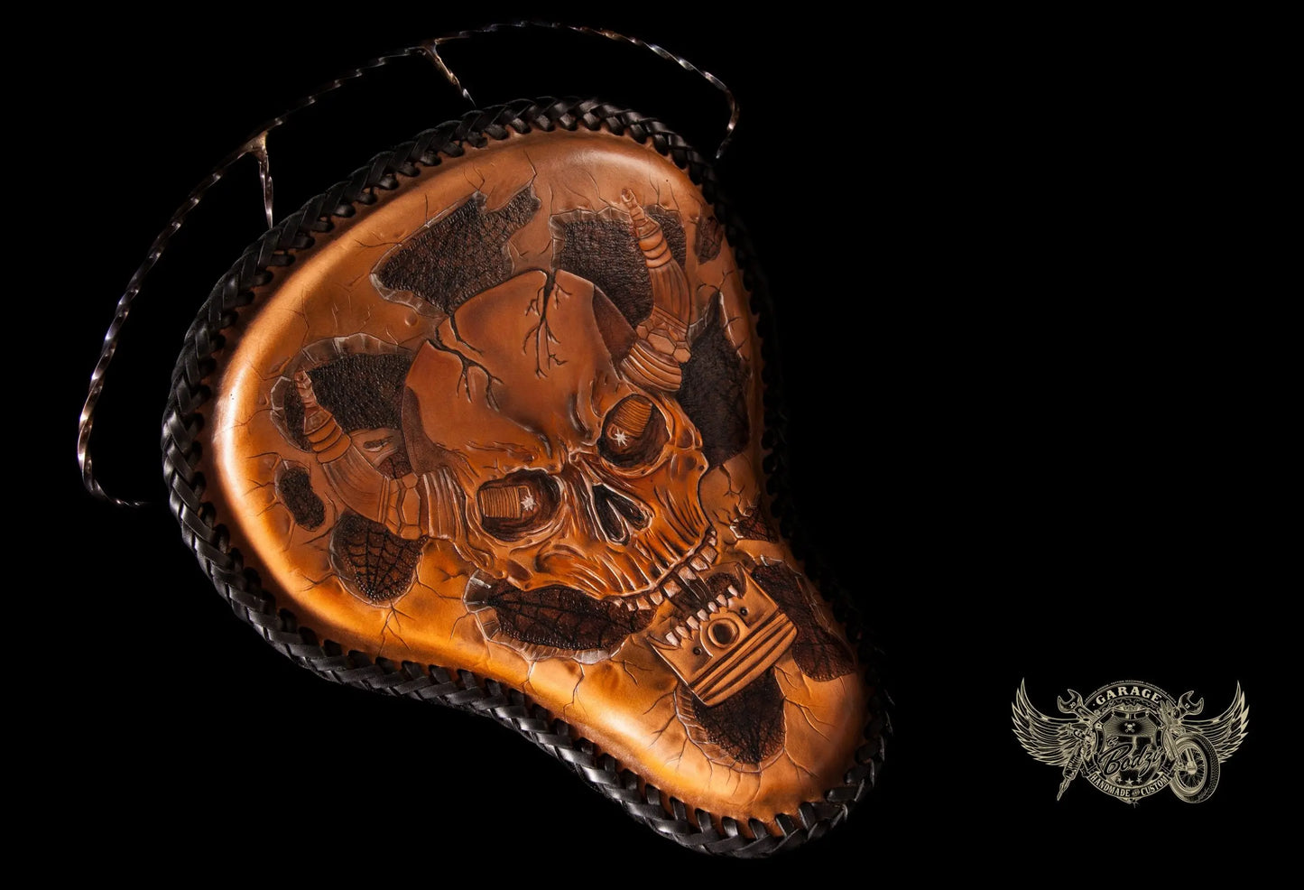 Skull & Piston Leather Motorcycle Solo Seat v2.0-ByBodzi