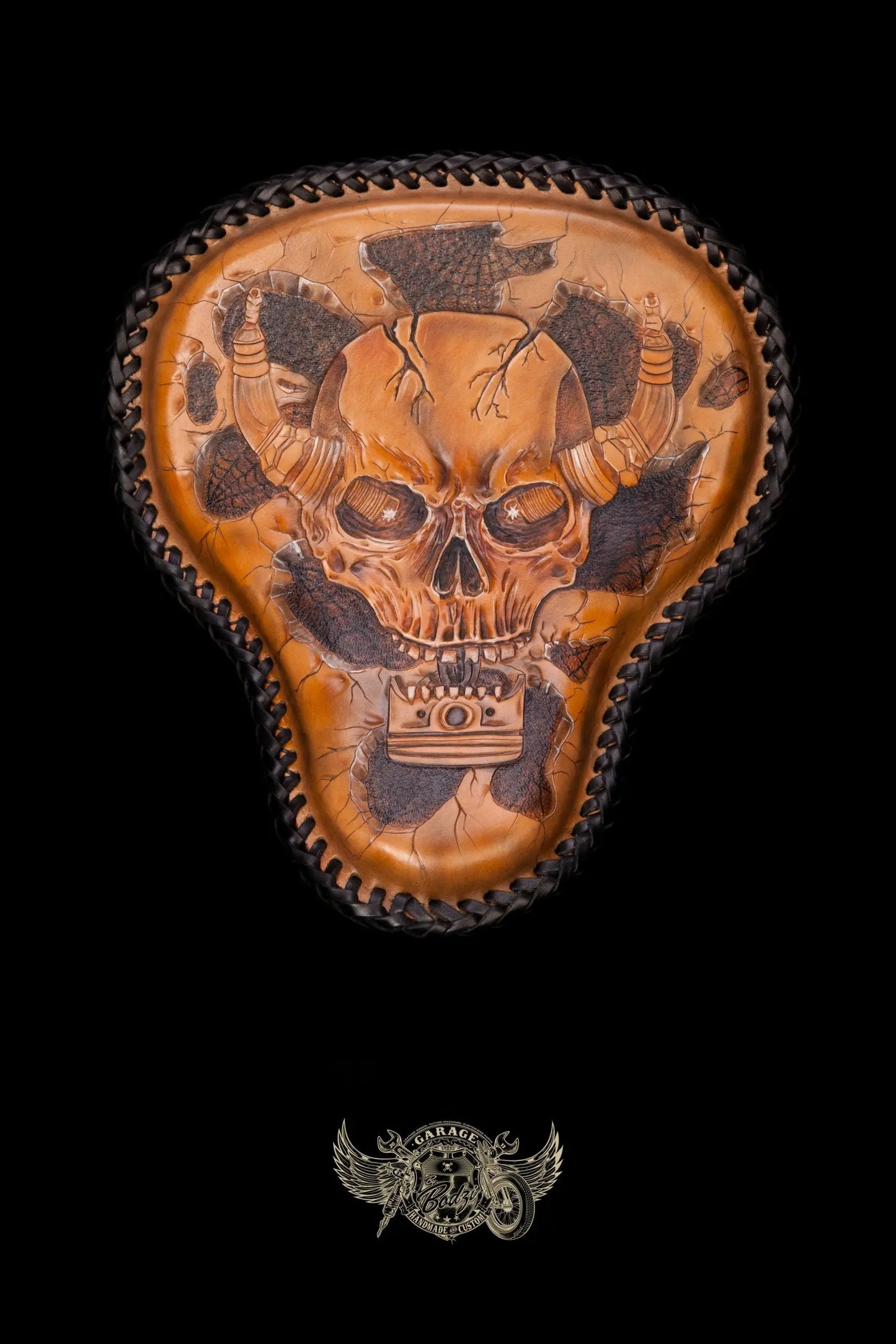 Skull & Piston Leather Motorcycle Solo Seat v2.0-ByBodzi