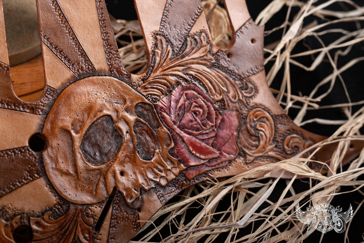 Skull & Red Rose Leather Stratocaster Pickguard-ByBodzi-ByBodzi