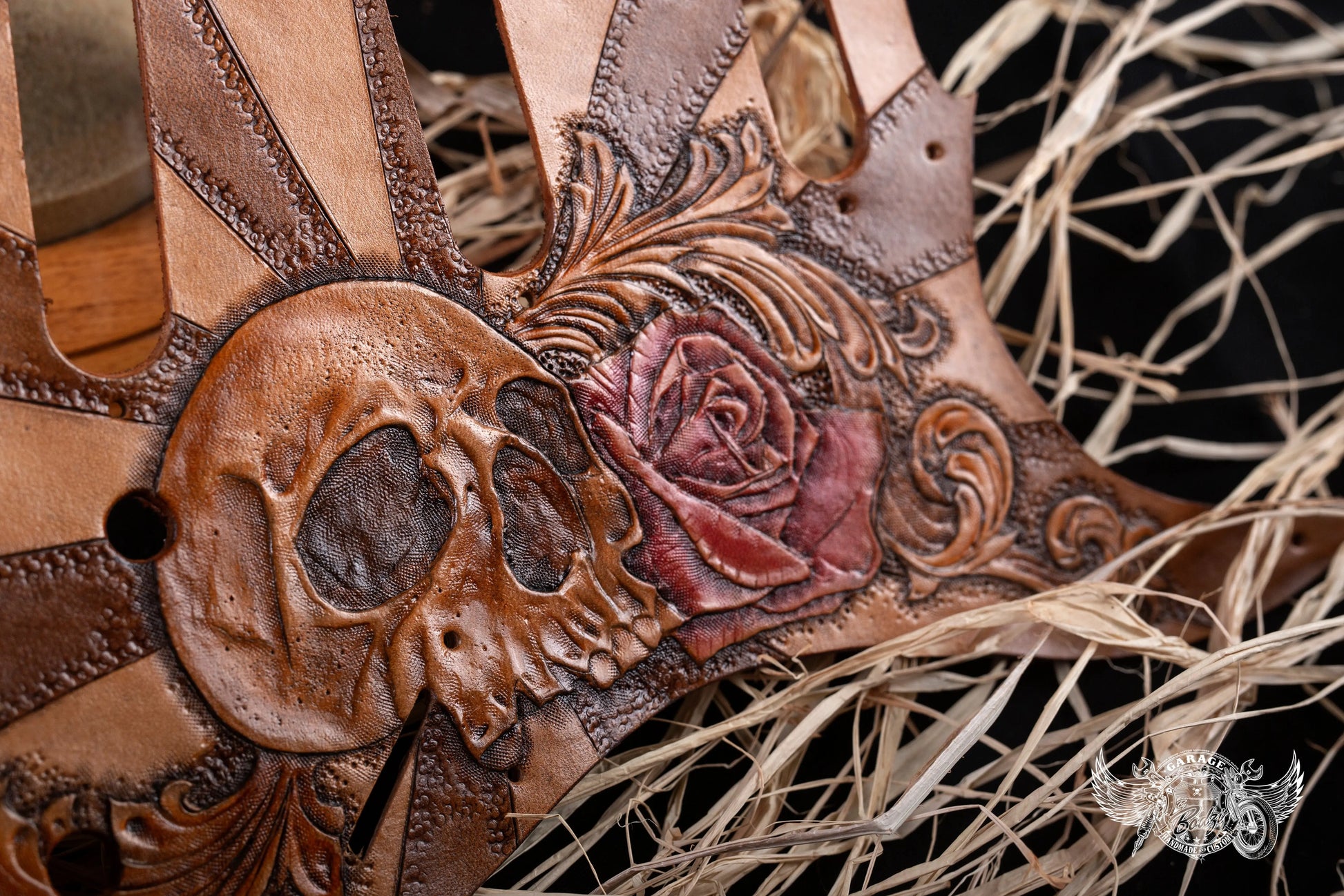 Skull & Red Rose Leather Stratocaster Pickguard-ByBodzi-ByBodzi