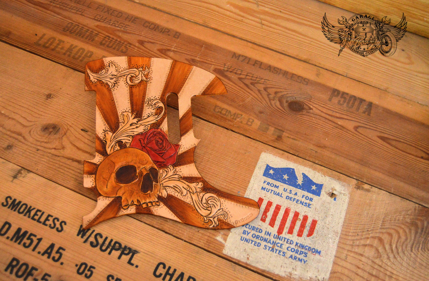 Skull & Red Rose Leather Telecaster Pickguard-ByBodzi-ByBodzi