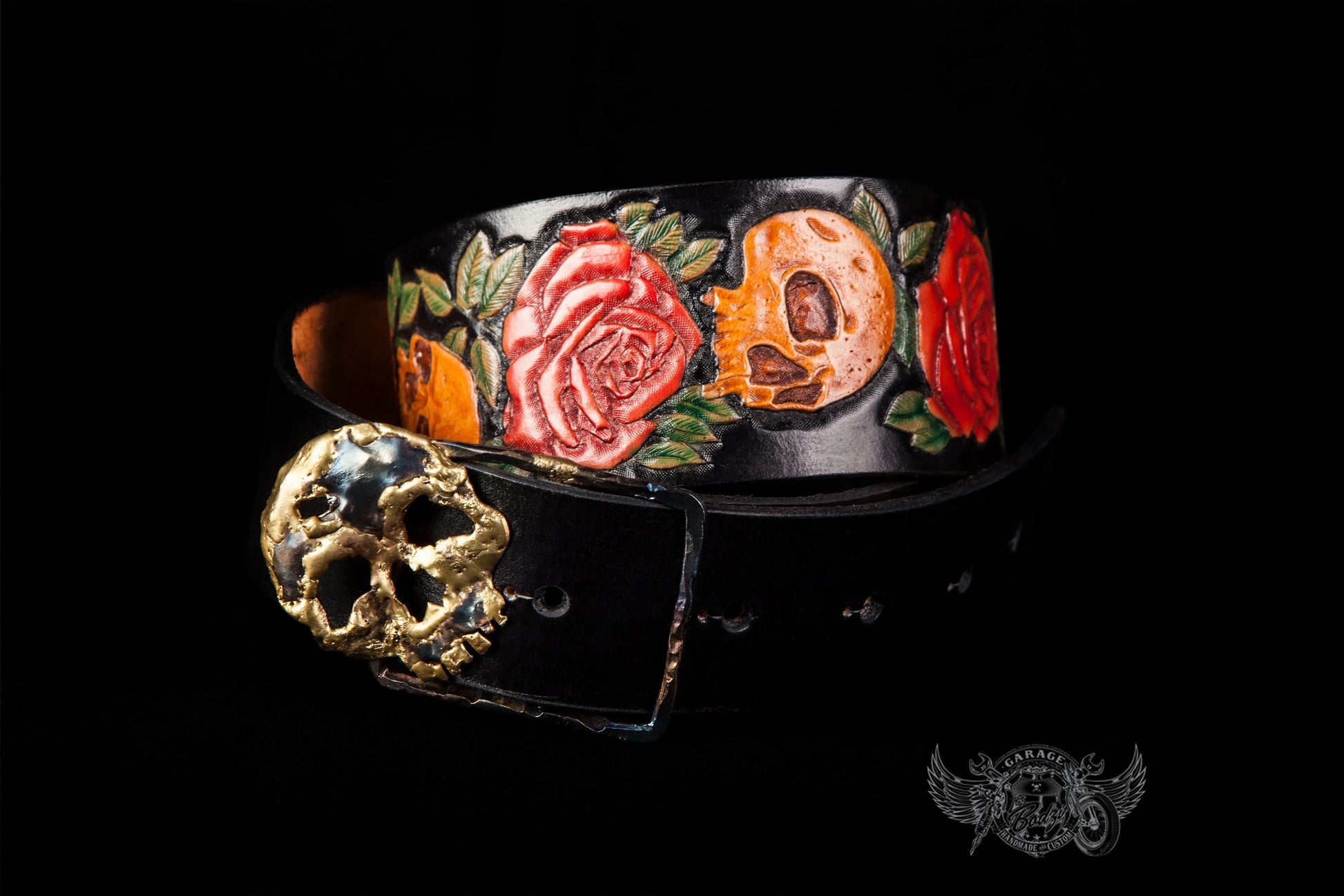 Skulls & Red Roses Leather Guitar Strap-ByBodzi-ByBodzi