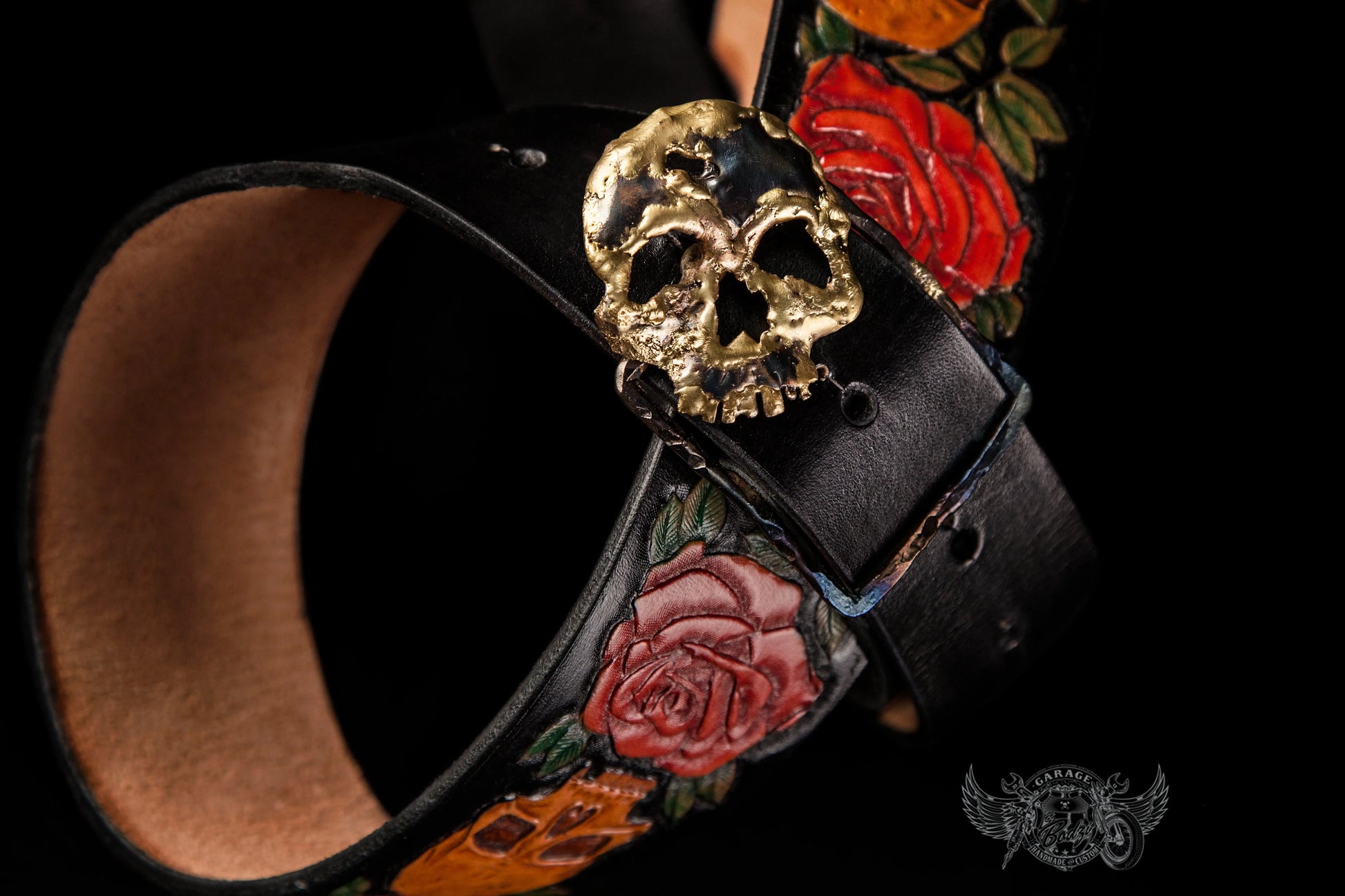 Skulls & Red Roses Leather Guitar Strap-ByBodzi-ByBodzi