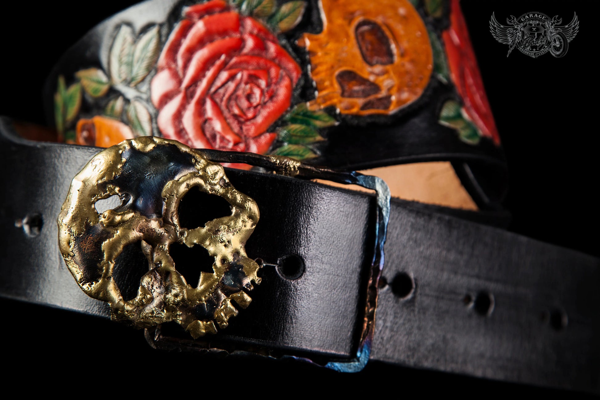 Skulls & Red Roses Leather Guitar Strap-ByBodzi-ByBodzi