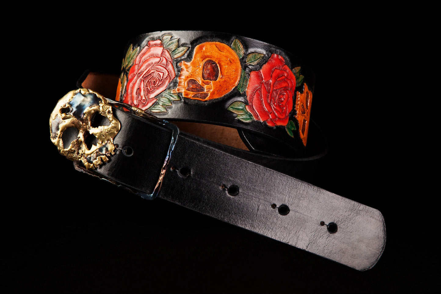 Skulls & Red Roses Leather Guitar Strap-ByBodzi-ByBodzi