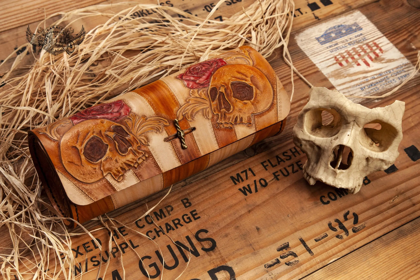 Skulls & Red Roses Leather Motorcycle Tool Bag-ByBodzi-ByBodzi