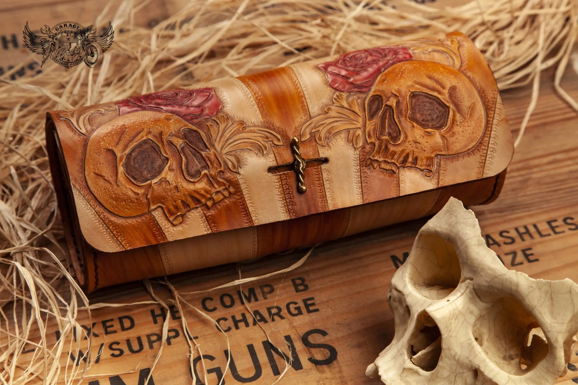 Skulls & Red Roses Leather Motorcycle Tool Bag-ByBodzi-ByBodzi