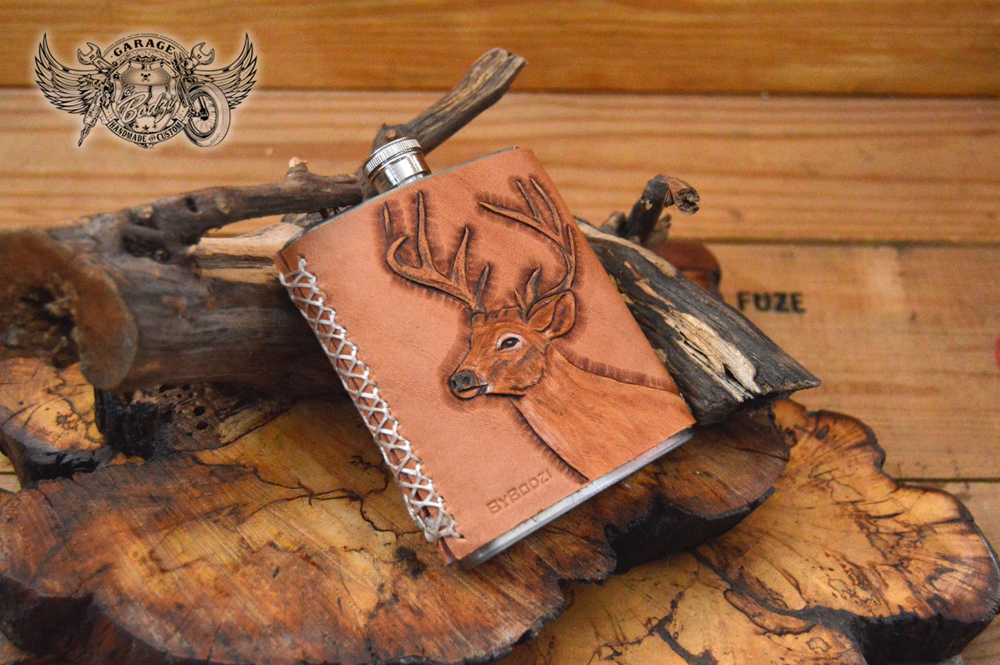 Stag Leather Bound Flask-ByBodzi-ByBodzi