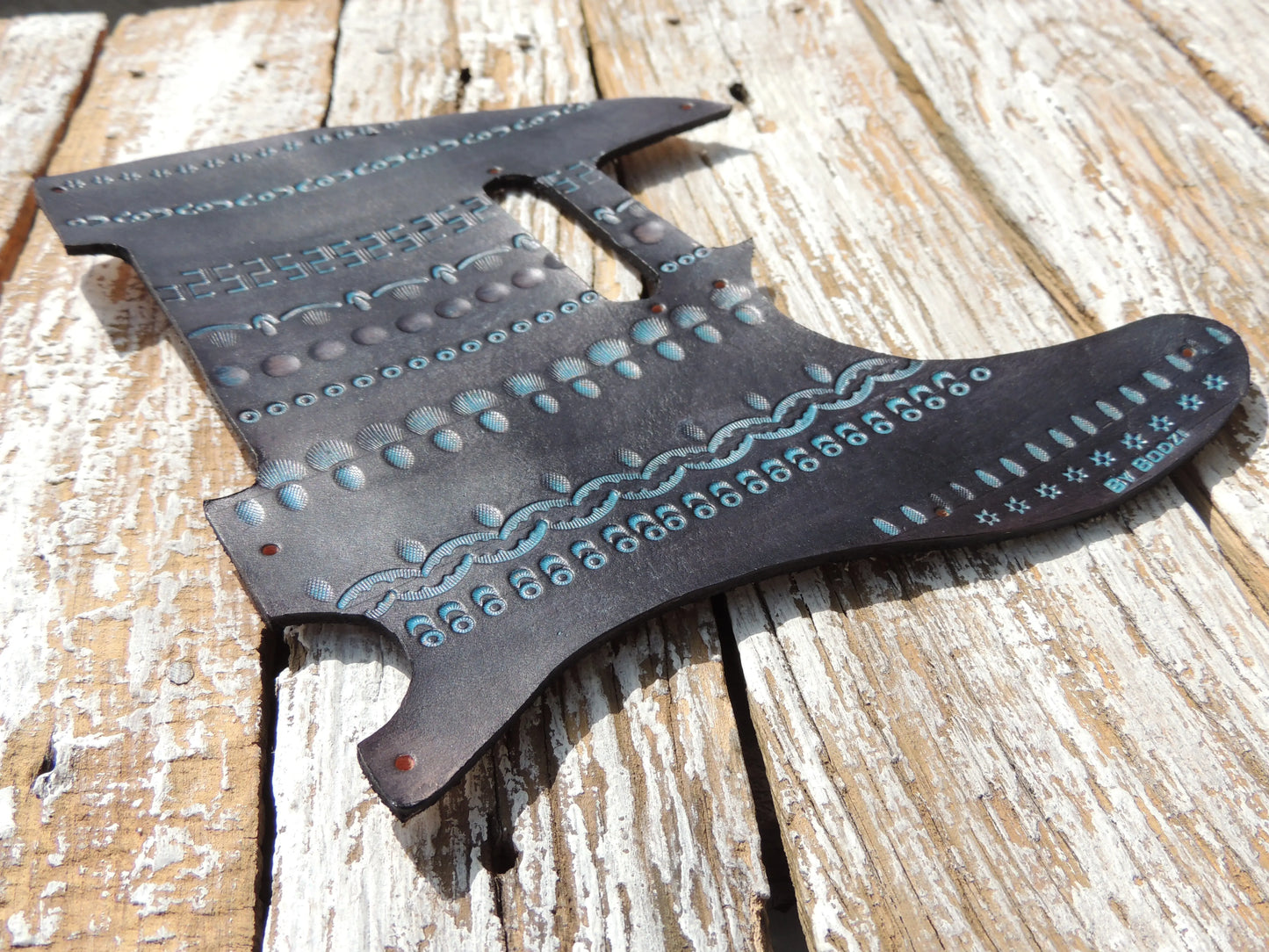 Stamped Turquoise Leather Telecaster Pickguard-ByBodzi-ByBodzi